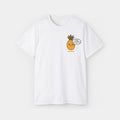 Saucy Pineapple T-Shirt – White Unisex Tee "I make the sticky more yummy" - Pocket print